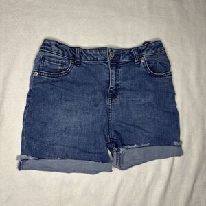 Cat & Jack Girls Denim Shorts XL 14 Mid Rise Ultimate Stretch Frayed Hem Blue